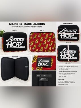 Marc By Marc Jacobs Bunny Hop Graphic Tablet Case Sleeve Red Black 10" x 8"